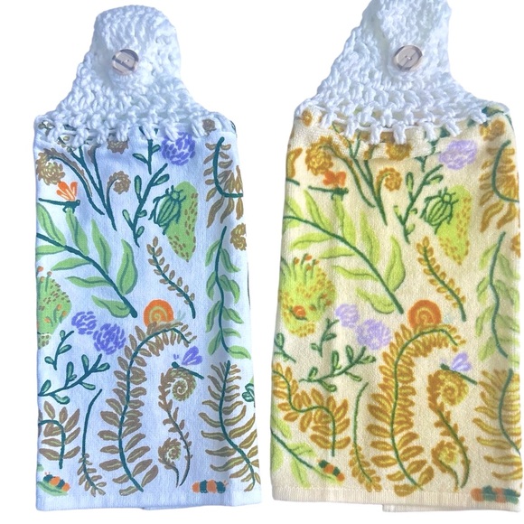 Hand Crafted Colorful Dragonflies Floral Hanging Hand Towels Crochet Top - Picture 4 of 12